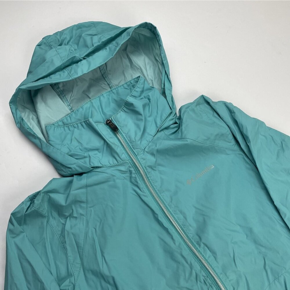 Columbia Packable Windbreaker Jacket Women’s S Teal Rollaway Hood Lightweight